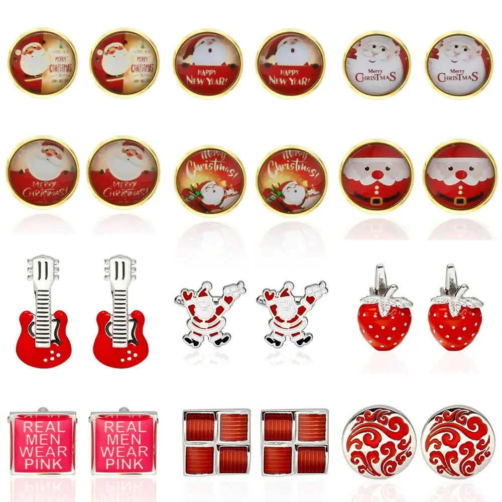 

Quality Hot Sale Stamping Gemelos Mens Red Desinger Brand Cuff Link Luxury Custom Enamel Christmas Cufflinks spinki do mankietu