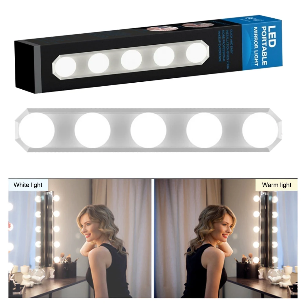 

LED 12V Makeup Mirror Light Bulb Vanity Lights Stepless Dimmable Wall Lamp 5 Bulbs Kit for Dressing Table