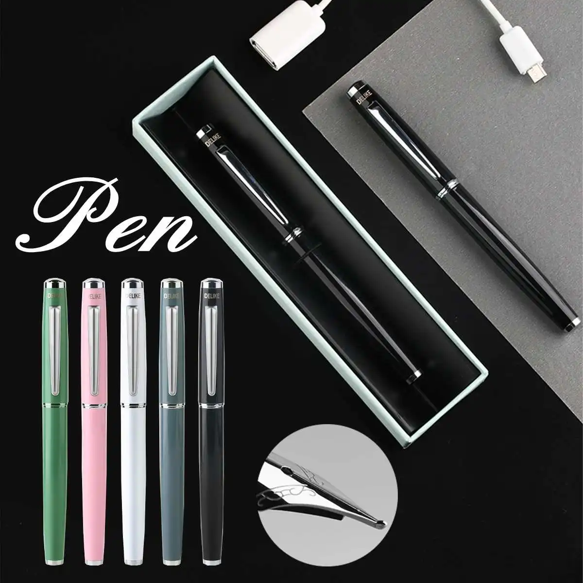 

1pc DELIKE Crescent Fountain Pen Metal Rod Color Paint Fountain Pen Student Calligraphy Pen Gift Boxed