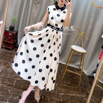 

Runway Designer New Retro Print Dot Elegant Temperament Slim Mid-Length Dress Spring And Summer High-Quality Women'S Clothing
