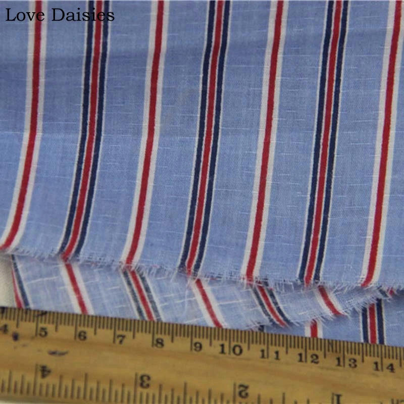 Хлопок простой синий темно-синий красно-белые полоски с принтом тонкая ткань для DIY ручной работы летняя одежда рубашка платье Блузка ремесло