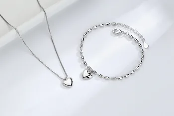 

Luxury 925 Sterling Silver Peach Love Heart Shaped Necklace+Bracelet for Women Wedding Jewelry Girlfriend Gift Statement Bijoux