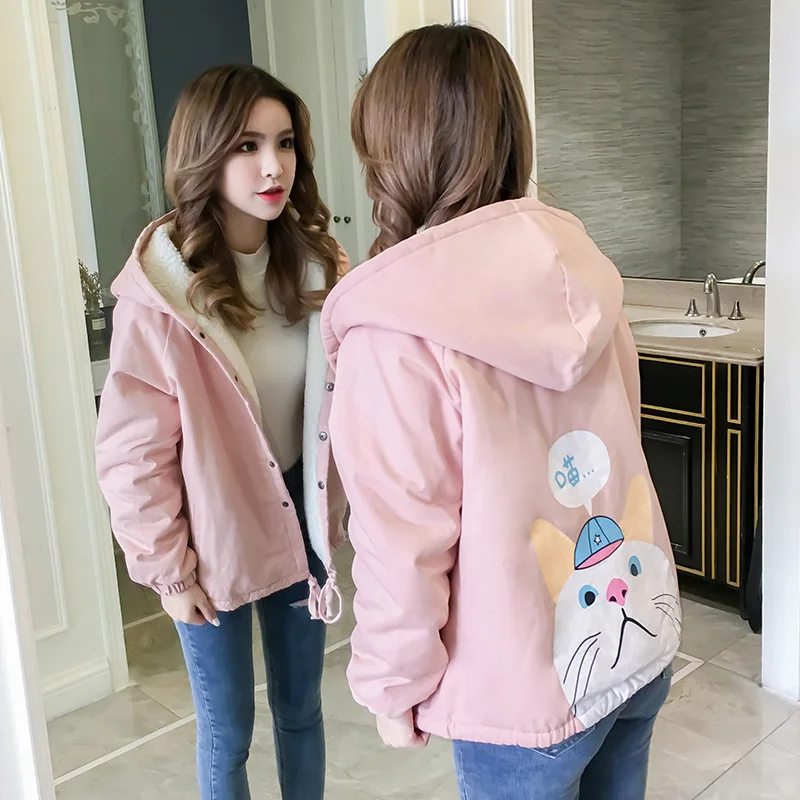 

Lambs Wool Coat Women's Brushed And Thick Autumn And Winter 2019 New Style Korean-style Junior High School Students Loose-Fit Ho