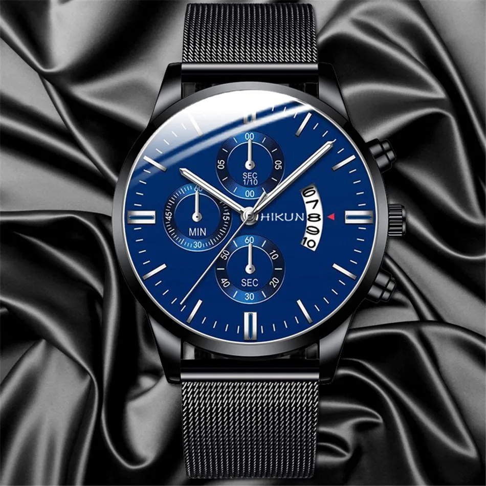 2022 Men Watches Luxury Famous Brand Men Stainless Steel Mesh Belt Calendar Watch Men Business Quartz Watch relogio masculino