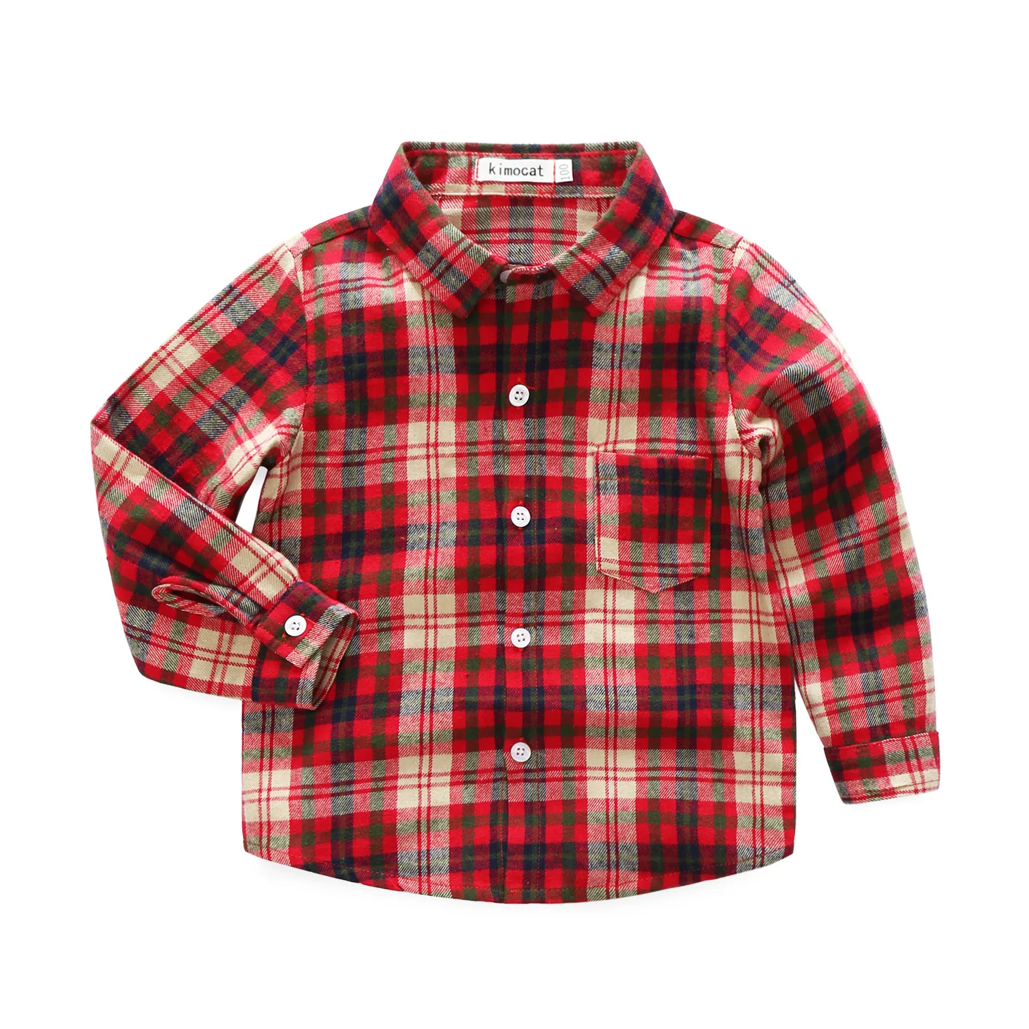 New Spring And Autumn BOY'S Red, Yellow Plaid Shirt Versitile