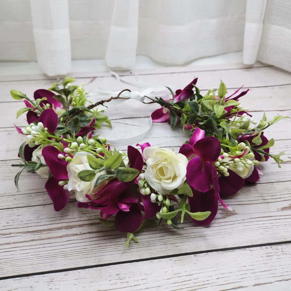 Acessórios de Cabelo Atacado Orquídea Flores Coroa Feminino Casamento Headwear Flor Bandana Chapéu Decoração Floral Guirlandas 3 Cheap Acessórios para cabelo (mulheres)