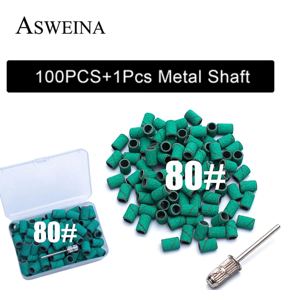 100Pcs Green Nail Sanding Cap Bands For Nail Drill 80# 150# 240# Electric Foot Care Gel Polish Remover Cuticle Tool Accessory