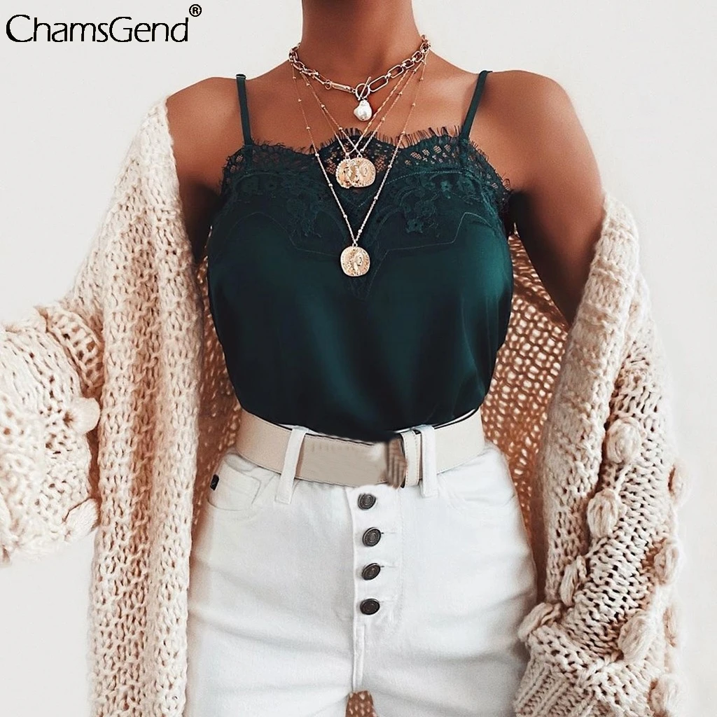 Summer Satin Silk Thin Solid Camis Vest Top Women Lace Tank Tops Female Strap Backless Crop Camisole Sexy Sleeveless Vests | Женская