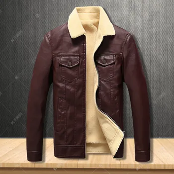 

2020 Men's Winter Fashion plus Velvet Padded Lambskin Fur Collar Leather Youth Slim Fit All-match Warm PU Leather Jacket