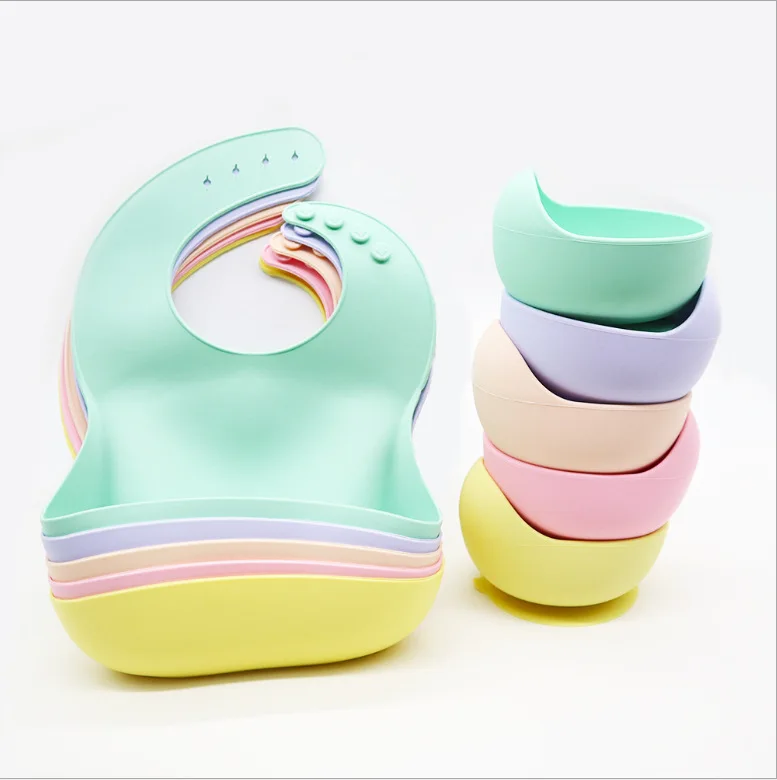 

Набор из 5 предметов, комбинация нагрудников из пищевого силикона, чаша с присоской против падения, пищевая добавка, ложка, слюнявчик