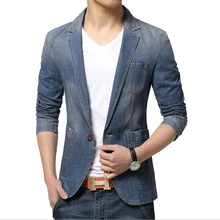 New Fashion Blazer British 'S Style Casual Slim Fit Suit Jacket Male Blazers Autumn Denim Blazer for Men Plus Size