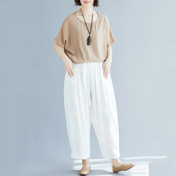 

Woman Pants Big Size For Winter Solid White New Plus Size Women Pants Casual Linen Cotton Big Size Pants Women Pantalons #3