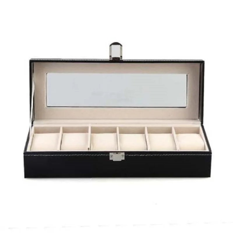 

Mens 6 Slots Leather Jewelry Watch Show Case Storage Display Box