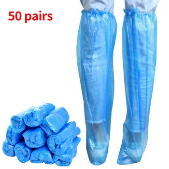 

50pairs Boots Waterproof Anti Slip Universal Protective PE Disposable Shoe Cover Travel Outdoor Camping Hiking Long Overshoe