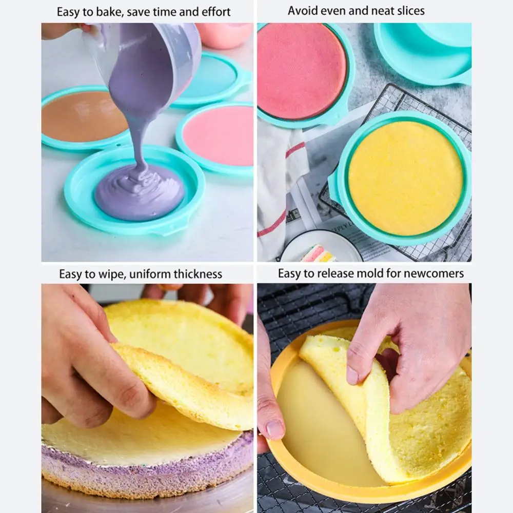 4 шт. 8 дюймов Радужный диск еда Платиновый торт плесень высокая посуда для выпечки Высокое качество силикон нетоксичный и прочный