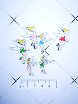 

10Pcs cute Tinker bell cartoon Necklace Key chain Enamel Beads Pendant Metal Charm Craft DIY Jewelry Making Finding