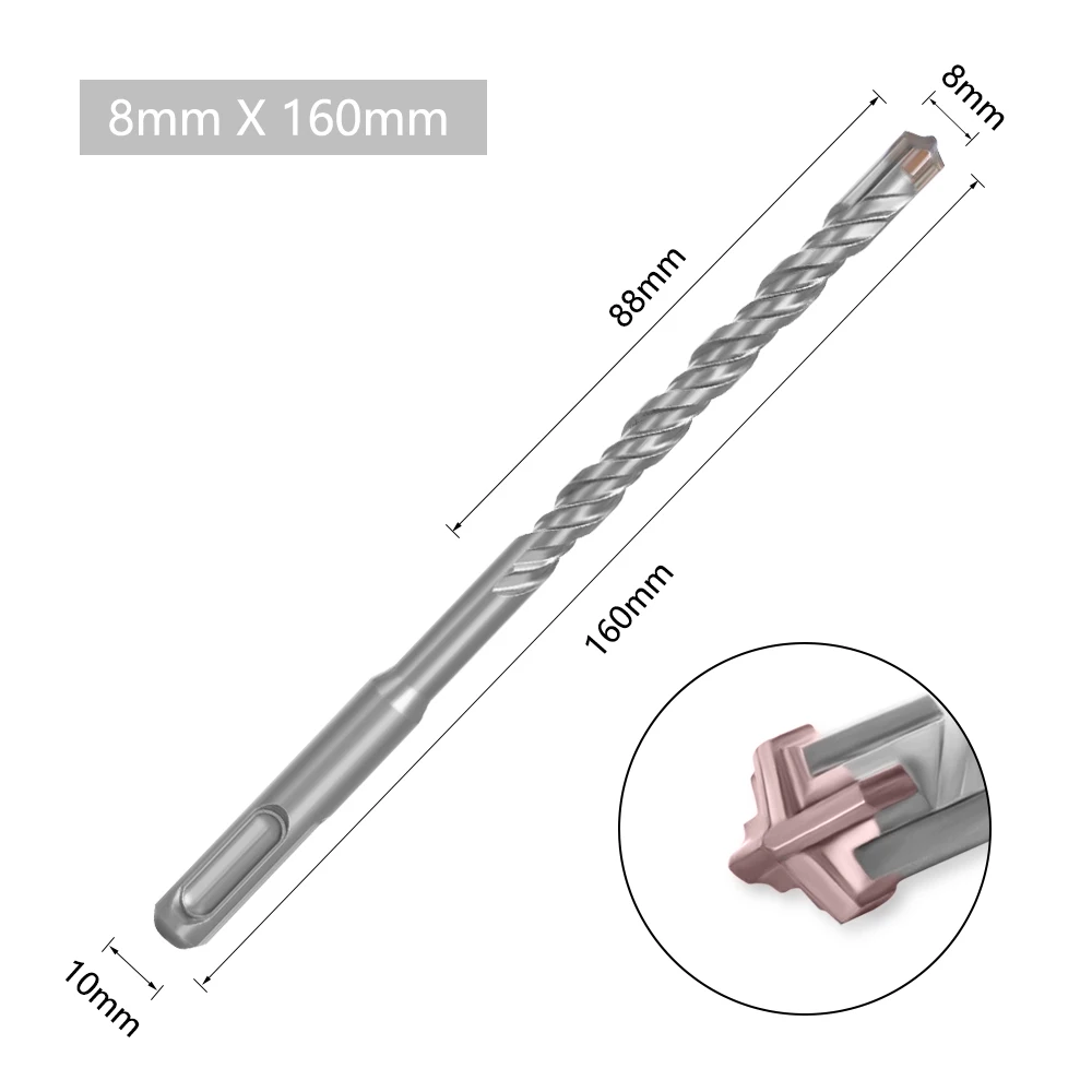 5pcs Electric Hammer SDS Plus Drill Bit Set Cross Tips 4 Cutters 160mm for Concrete Wall Brick Block Masonry Drilling Bits 6mm