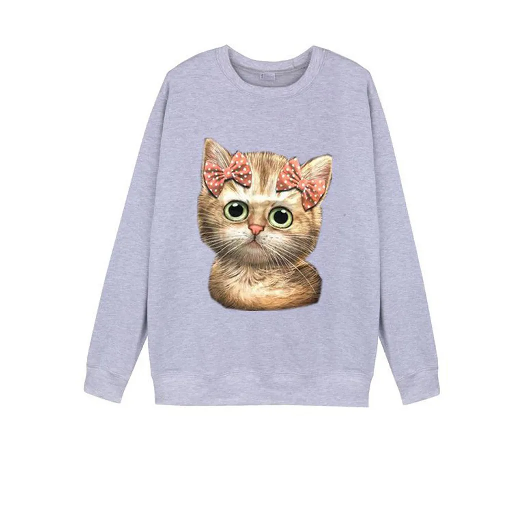 Hoodies And Sweatshirts Women Casual Blouse Cat Print Long Sleeve Top O-Neck Sweatshirt Pullover Tops Blouse Sudadera Mujer