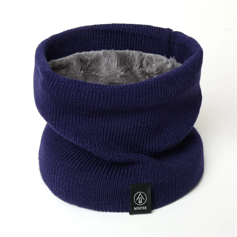 Зимний шарф для женщин и мужчин, однотонный вязаный воротник, толстые теплые вельветовые кольца, шарфы, шарф для шеи, высокое качество, универсальный глушитель - Цвет: WJ99-navy