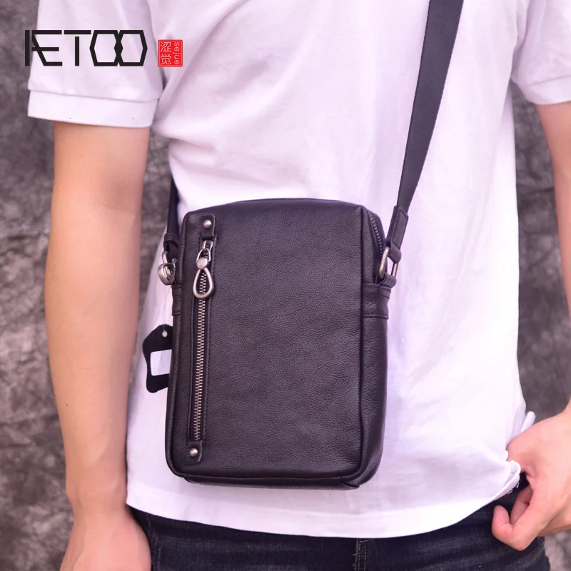 Мужская сумка AETOO из искусственной кожи простая мужская на одно плечо кожаная