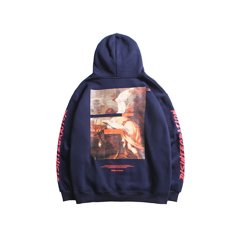 Dark Blue GONTHWID Sebastiano Ricci An Angel and Mule, флисовые толстовки с принтом и капюшоном, уличная одежда в стиле хип-хоп, повседневный пуловер в стиле Харадзюку, топы с капюшоном - Цвет: Dark Blue