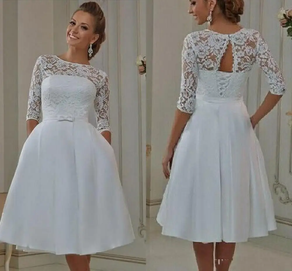 ^Cheap Goedkope Korte Bruidsjurken Met Halve Mouwen A Line Corset Terug Bruidsjurken Informele Wedding Bruid Dragen