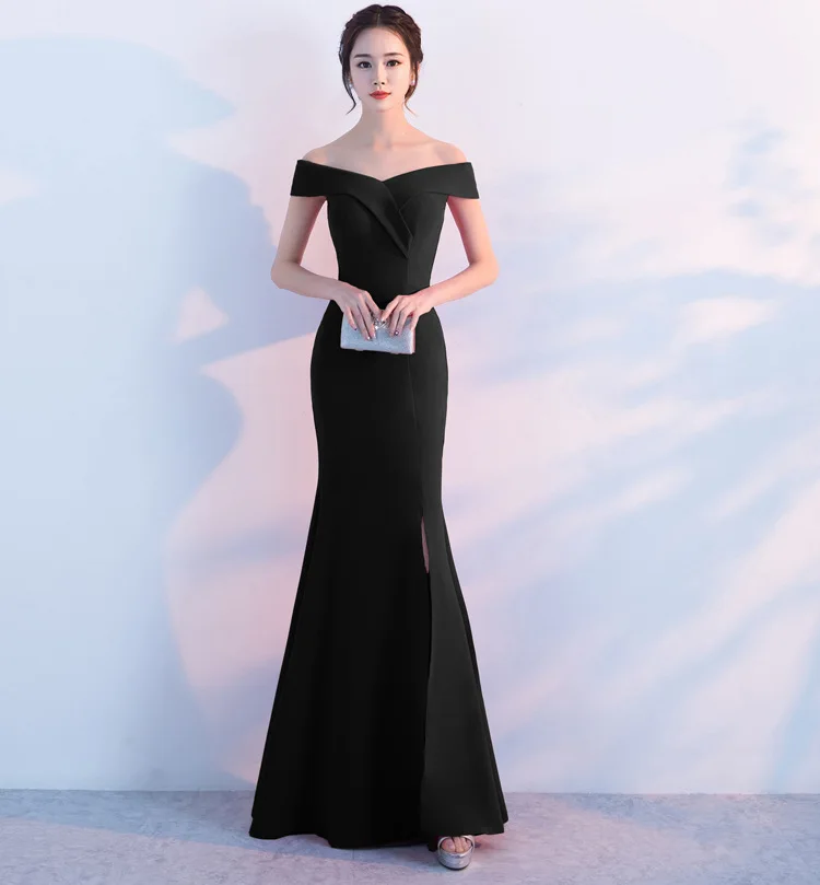 Элегантное Бордовое платье подружки невесты длинное для женщин Формальное свадебное платье для выпускного вечера - Цвет: Черный