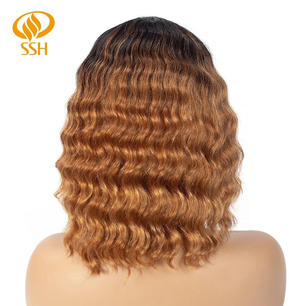 Lace Part Wig Remy Human Hair Brazilian Loose Wave Lace Wigs for Black Women Short Bob Real Hair with Bang Fringe 150 Density