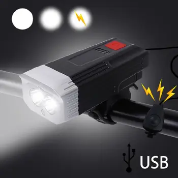 

Bike Front Head Light with Alarm 3 Modes 250 Lumens USB Bicycle Lamp Night Ride Q0KF