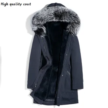 Preise Mann Pelzmantel, Silber Winter Mantel, Fuchs Haut Neck, Kaninchen Haut Futter, Lange Und Warme Pax, Weste Mg-1816003 Kj1324