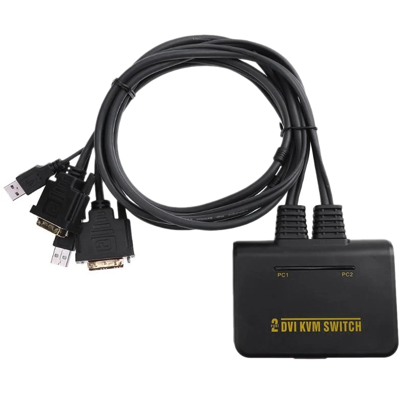 2 Port Usb 2.0 In 1 Out Dvi Kvm Switcher Switch Box With Audio Video Cable For Monitor Keyboard Mouse Computer | Электроника
