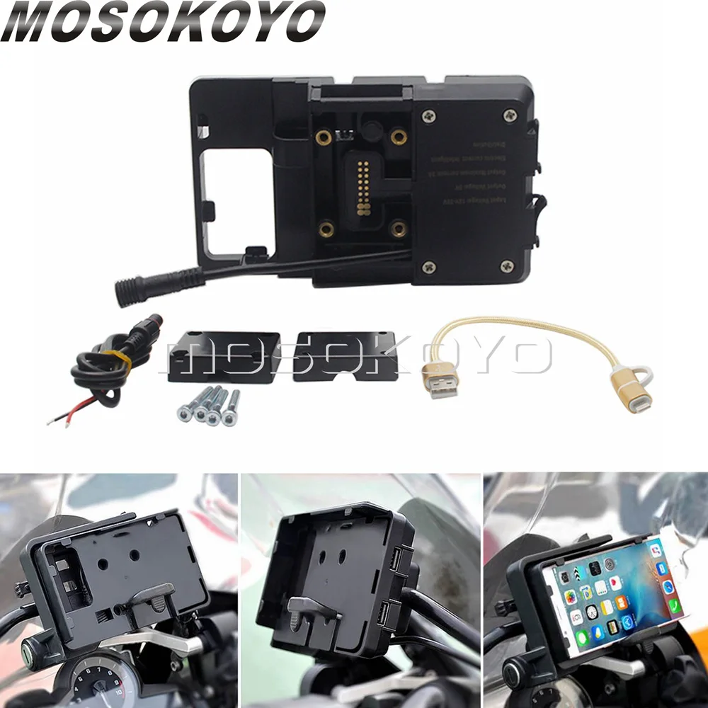 

Motorcycle USB Charger Mobile Phone Holder Stand Bracket For BMW F700/800GS R1200GS ADV CRF1000L Africa Twin 2016 12MM Roll Bar