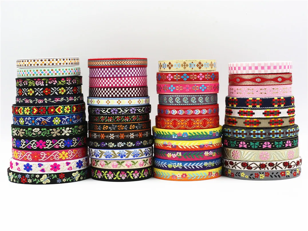 Ethnic Floral Jacquard Ribbon Lace Trim For Wedding DIY Clothes Bag 5 Yards
