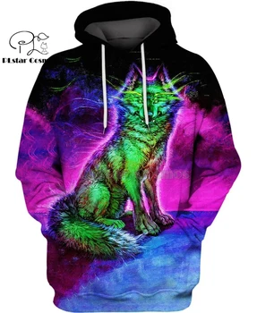 

PLstar Cosmos animal Space Happy aurora Wolf 3d hoodies/Sweatshirt Winter autumn funny long selvee Harajuku streetwear