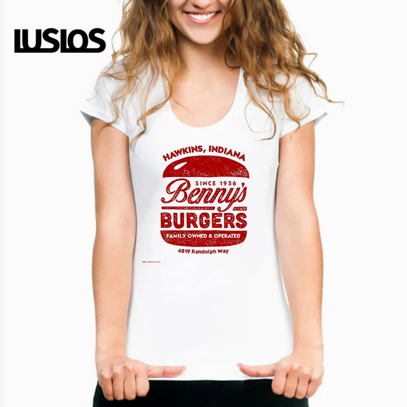 LUSLOS странные вещи ТВ шоу футболка для женщин летние с коротким рукавом 80'S винтажные футболки повседневные круглый вырез белый плюс размер тройник