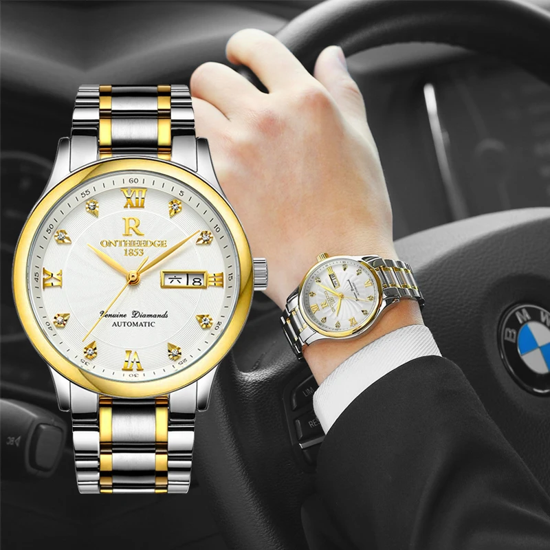 

ONTHEEDGE Top Luxury Men Watch Sport Waterproof Men Business Wristwatch Stainless Steel Clasp Males Classical Quartz Clock Gift