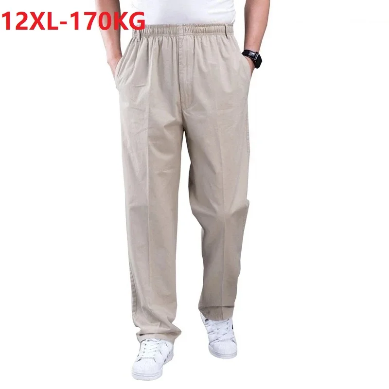 Брюки-карго 10XL/8XL мужские повседневные простые эластичные тонкие хлопковые штаны
