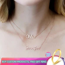 Двойное имя Teo слоев персонализированные пользовательские имя кулон ожерелье индивидуальные курсивные таблички ожерелье подарок на день рождения ручной работы