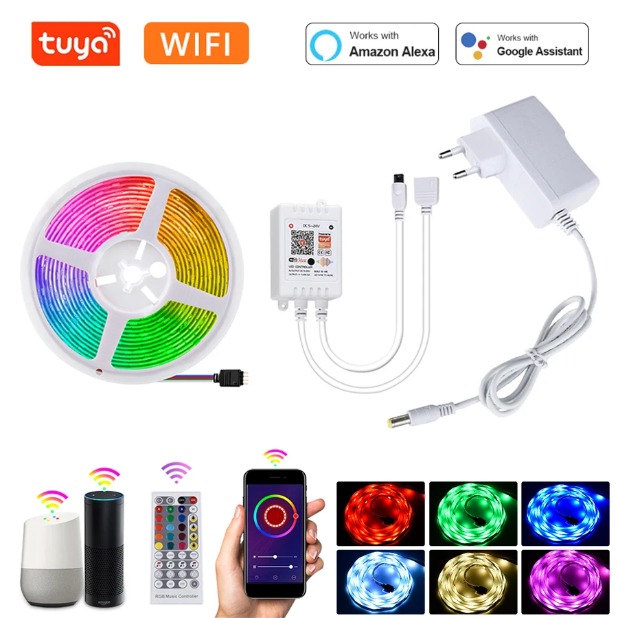 Tuya умная WiFi RGB Светодиодная лента светильник s 12V 5050 гибкая светодиодная световой