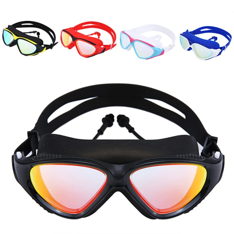 Men Women Swimming Goggles High Definition Waterproof Anti-fog Flat Mirror Glasses Big Frame Diving  Glasses Mask Eyewear
