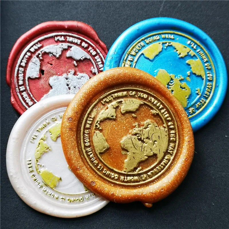 World Map View Sealing Wax Stamps Wood Handle Ancient Wax Seal Stamp Craft Decor 