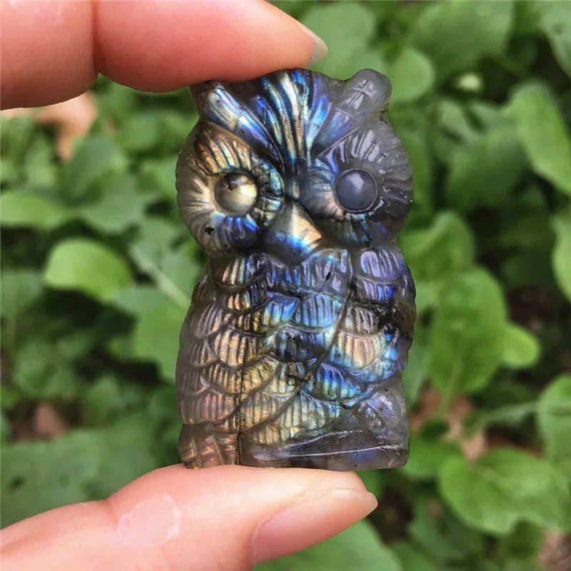 Натуральный Синий Лабрадорит ручная Скоба Сова и полированный кристаллический камень бабочка