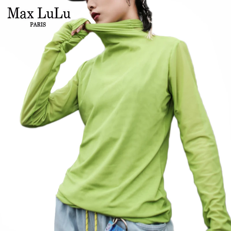 

Max LuLu 2019 Autumn Fashion Korean Style Ladies Punk Tops Tees Womens Turtleneck Sexy Kawaii T Shirts Casual Long Sleeve Tshirt