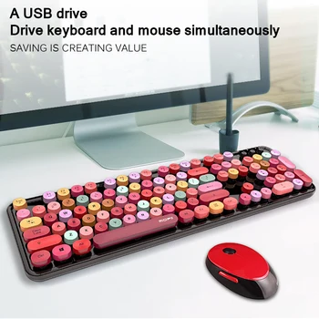 

Universal Desktop Keyboard And Mouse Kit For Girl Gift 4 Color Mixed Color Game Keyboard And Mouse Set 2.4Ghz Wireless Vintage
