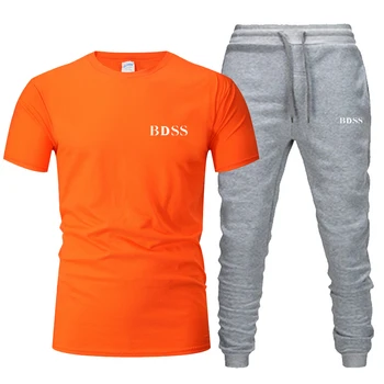 

Men's casual men's sportswear summer men's suit fitness suit sports suit short sleeve T-shirt + pants fashion two piece set
