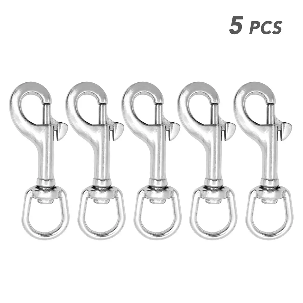 

5PCS Stainless Steel Swivel Eye Snap Hook Clip Carabiner for Hiking Camping Pet Dog Chains Marine Hardware Clips Buckles