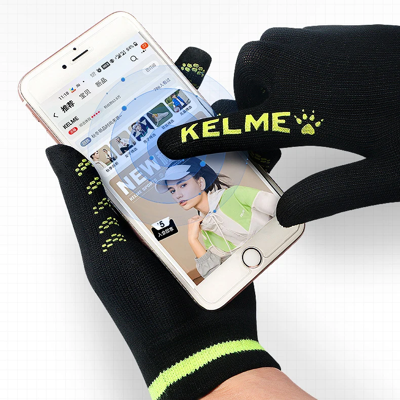 KELME podzim a zima sportovní teplý rukavice fitness běžecký cold-proof pletené vlna dotek obrazovka rukavice 9881406