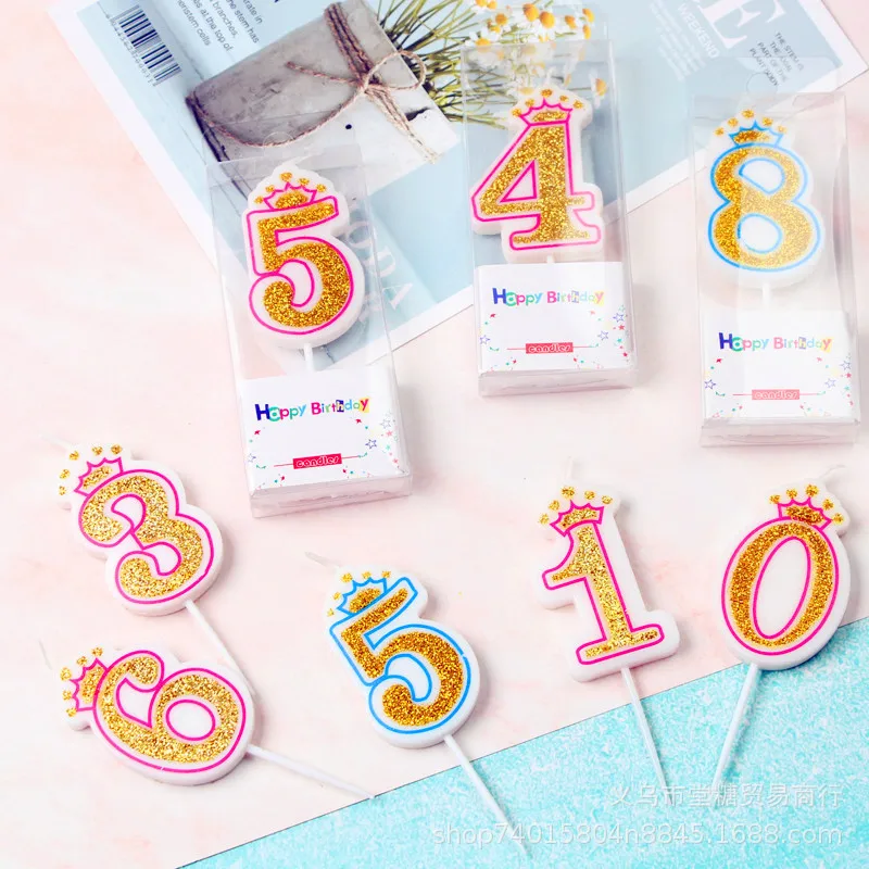 Creative Gold Pink/Blue Birthday Number Candles 0-9 for Kids Adult Girls Boys Birthday Party Candles Supplies Cake Decorations