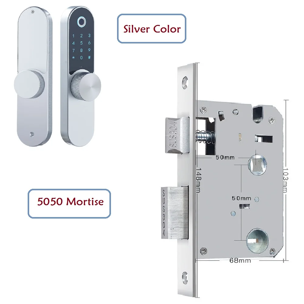 Silver-5050 Mortise Биометрический отпечаток пальца Bluetooth приложение умный дверной замок, удаленно разблокировка цифровой карта паролей и ключ доступа для дома отель квартиры - Цвет: Silver-5050 Mortise
