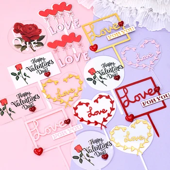 

Hook Flower Love You Acrylic Cake Topper for Birthday Party Decorations Anniversary Dessert Baking Supplies Valentine Love Gifts
